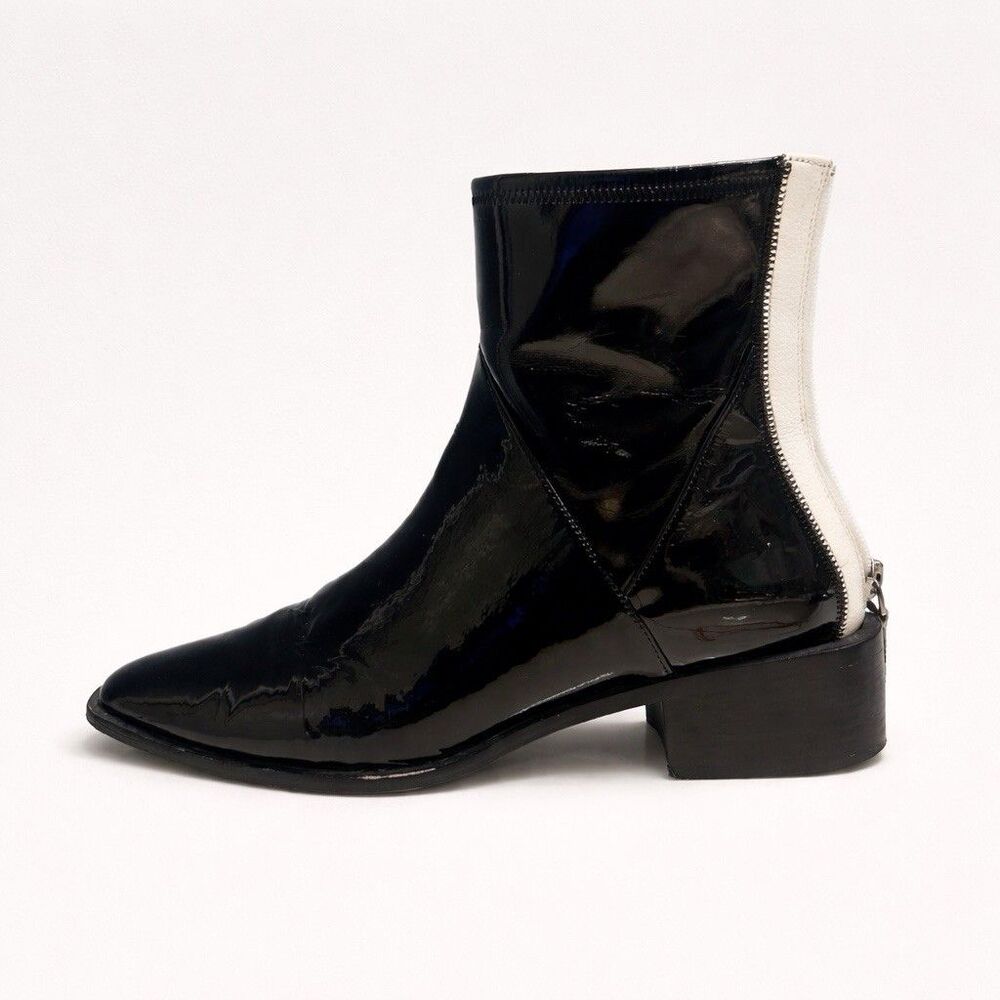 Paolo Black Patent Ankle Boots Women 8M Square Toe Block Heel Zip